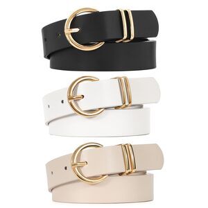 7371 3 Pack Women's Belts For Jeans Pants Fashion Alloy Gold Buckle Ladies